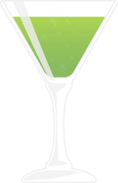 Fruity green cocktail in a glass.