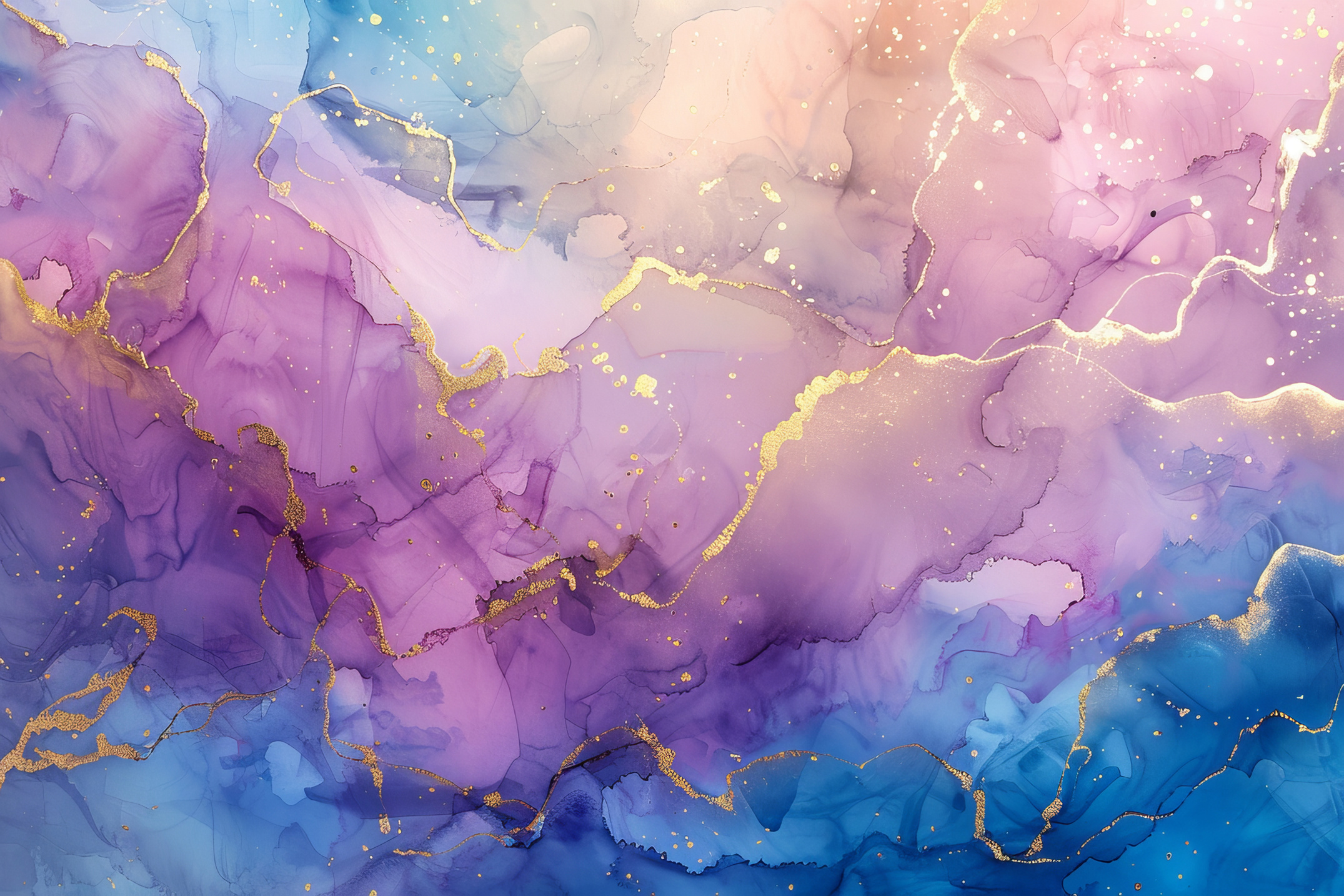 Abstract Purple Gold Blue Alcohol Ink Background